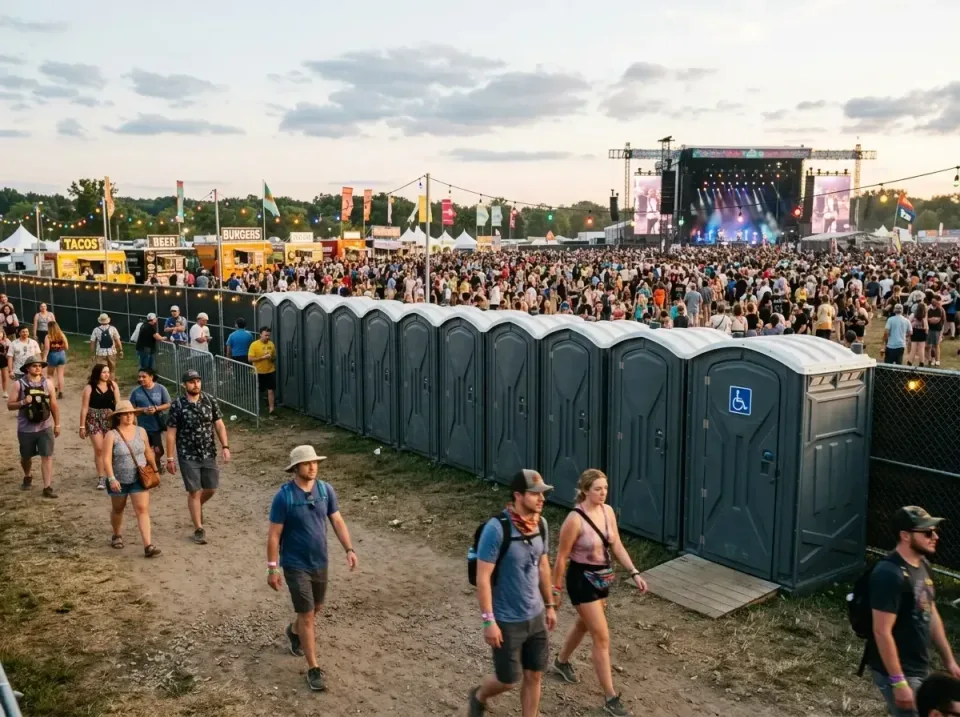 Porta Potty — Music Festival — Porta Potty, Handicap Accessible Porta Potty, Metal Crowd Control Fence, Music Festival, Port…