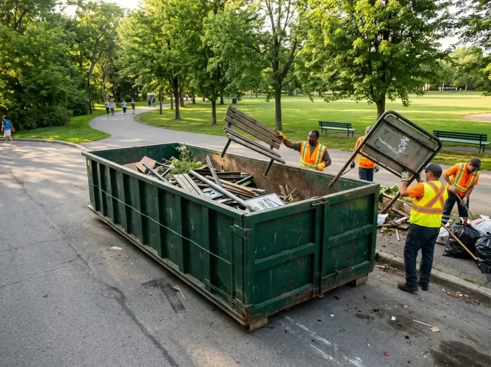 Roll-off Dumpster — Municipal Park — Roll-off Dumpster, Construction Crew, Safety Vest, Municipal Park, Porta Potty Rentals…